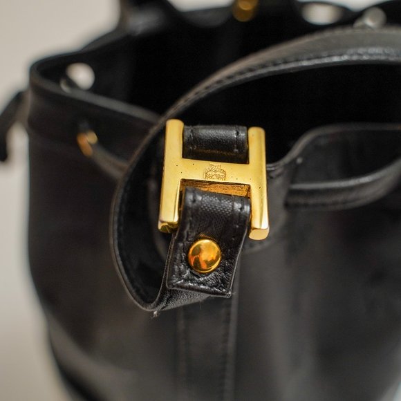 VINTAGE MCM Monogram Black Bucket Bag Drawstring Crossbody Purse - Picture 5 of 15